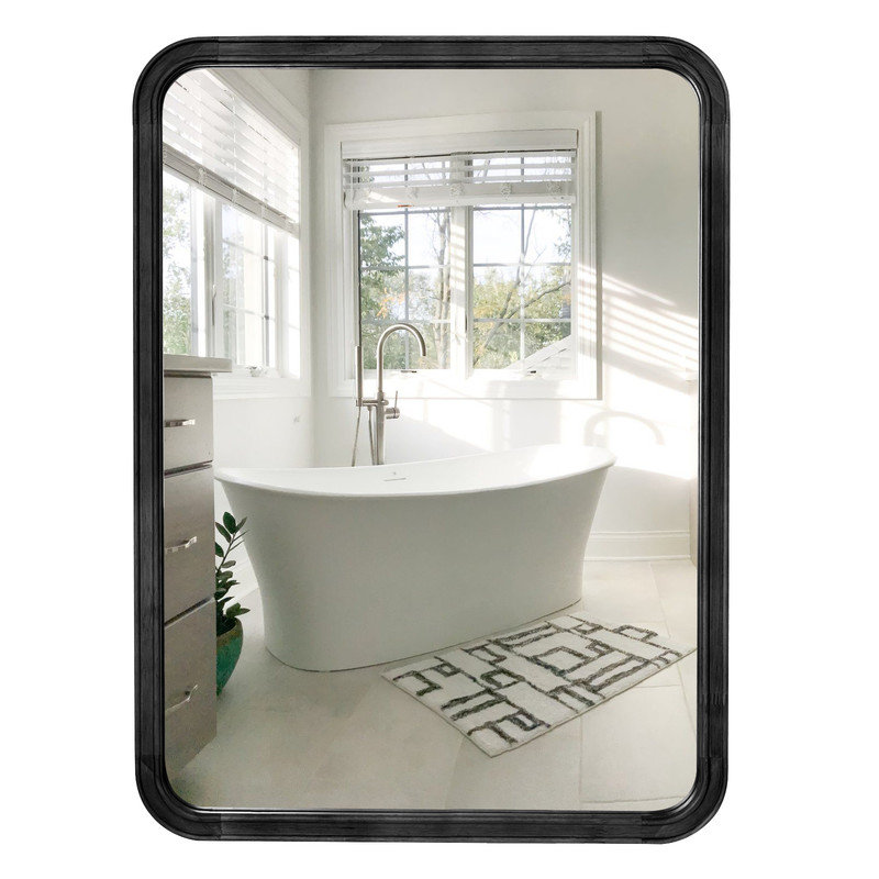 Reppond Solid Wood Rectangle Mirror, 36" x 24", Black