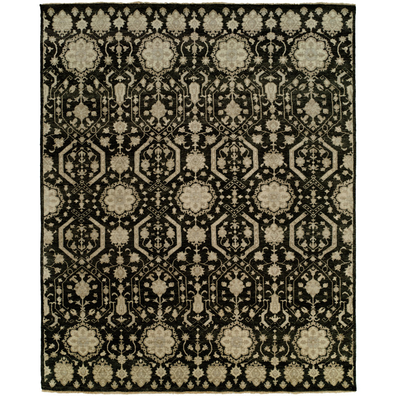 Wool Oriental Area Rug in Black, Runner 2'6" x 8'