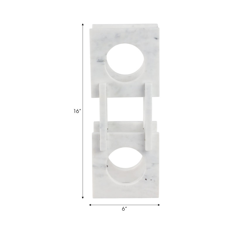 Porte-bouteilles moderne en marbre pour décoration intérieure - Porte-bouteilles décoratif pour chariot de bar, salle à manger ou comptoir de cuisine - 16 po, blanc