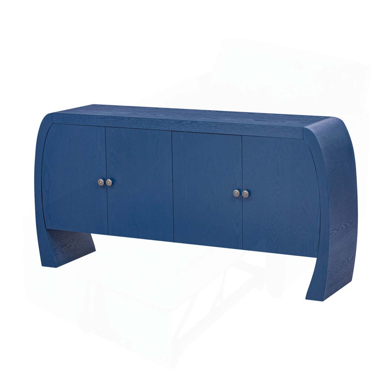 Four-Door Ash Veneer Storage Cabinet with Curved Legs for Various Rooms, Navy Blue
