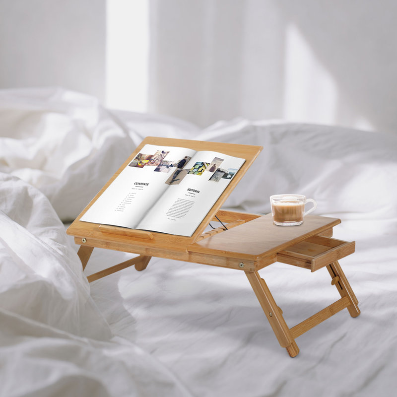 HOMCOM Portable Laptop Desk Notebook Tray PC Bed Table Drawer Adjustable Bamboo