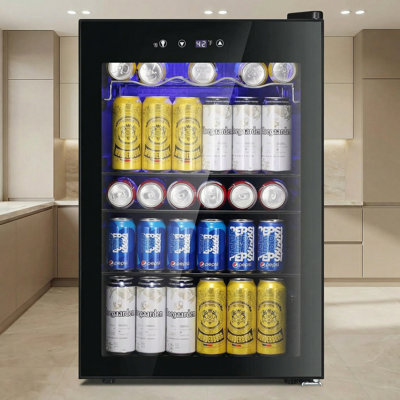 4.4 Cu.ft Mini Fridge, 37 Bottles/145 Cans,Beverage Fridge with Touch Control, 32-61℉, <38dB, LED, Removable Shelves, Stainless Steel Frame