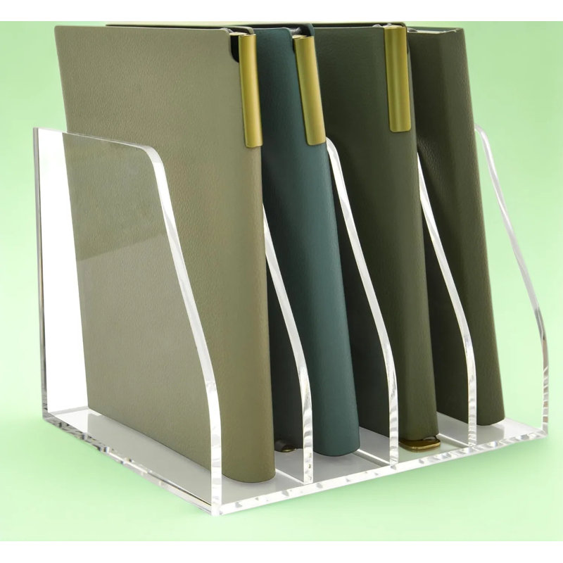 Organisateur de bureau transparent en acrylique avec 4 compartiments verticaux, trieur de documents et porte-documents pour le bureau, la maison, la salle de classe - rangement compact pour magazines, livres et tablettes