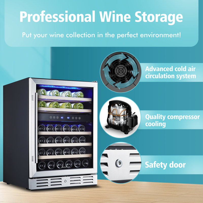 Kalamera 24" Stainless Steel Dual Zone Wine Refrigerator with LED Lighting