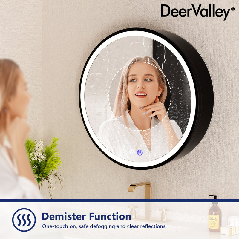 24" Round Smart LED Medicine Cabinet with Adjustable Lighting & Anti-Fog, Wall-Mounted Medicine Cabinet
