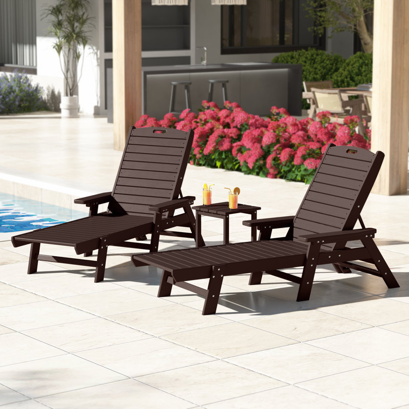 Ensemble de 3 chaises longues inclinables Laguna, Brun foncé