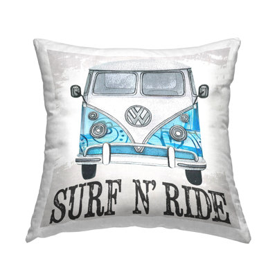 Surf N' Ride Retro Summer Bus Printed Throw Pillow Design By Karen Smith