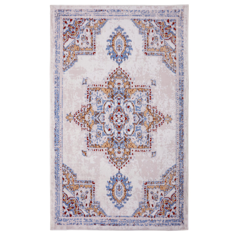 Tapis oriental gris clair / brun / bleu clair, Rectangle 3 pi 6 po x 5 pi 6 po