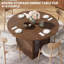 Table de salle à manger 47 "ronde pour 4 à 6 personnes, table de cuisine carrée moderne avec tablettes de rangement à 2 niveaux, porte coulissante en verre cannelé, grain de bois brun-133527317