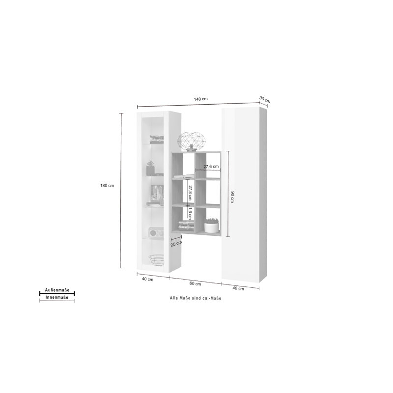 Maruska 180cm H x 140cm W Floating Bookcase, White Glossy