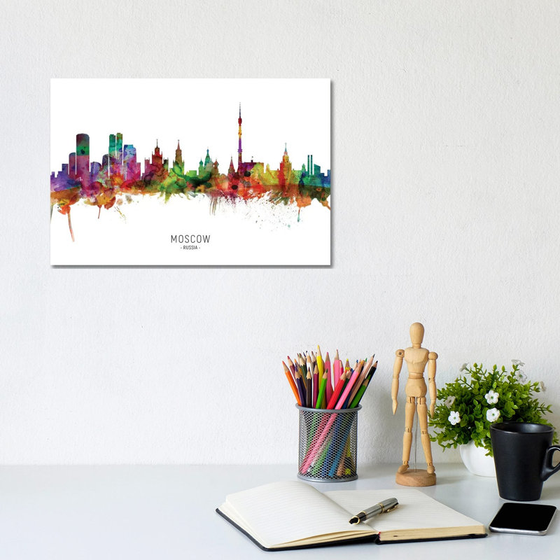 Moscow Russia Skyline by Michael Tompsett - Wrapped Canvas Painting, 20.32 cm H x 30.48 cm W