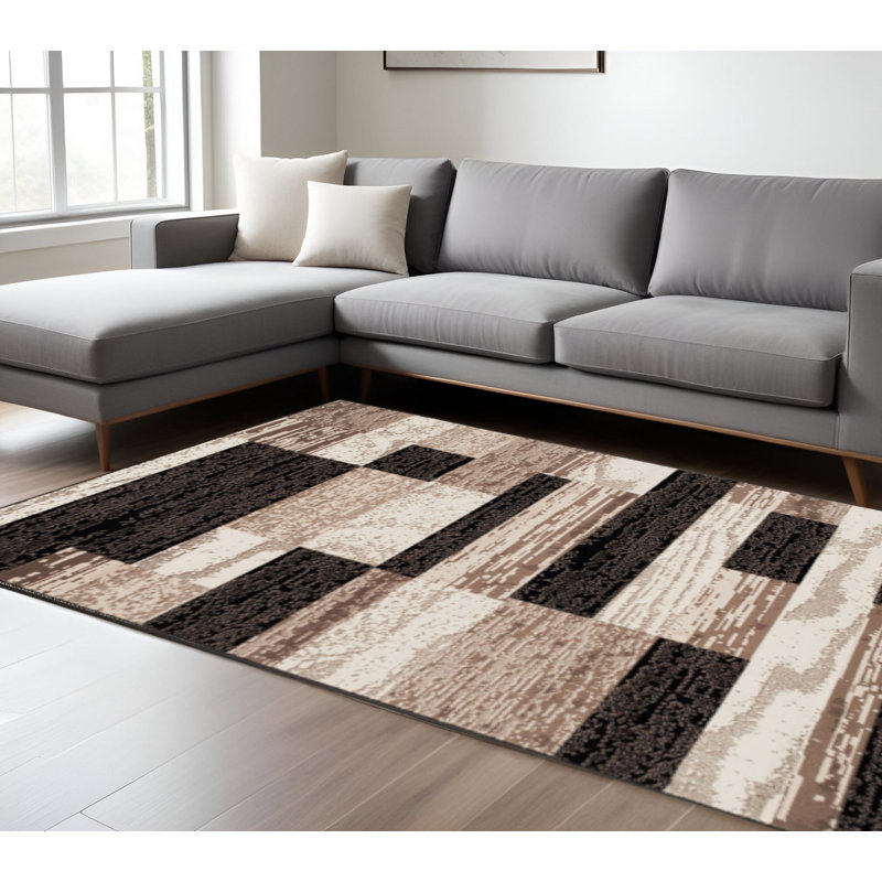 Tapis chocolat tissé à la machine 7 pi x 9 pi résistant aux taches