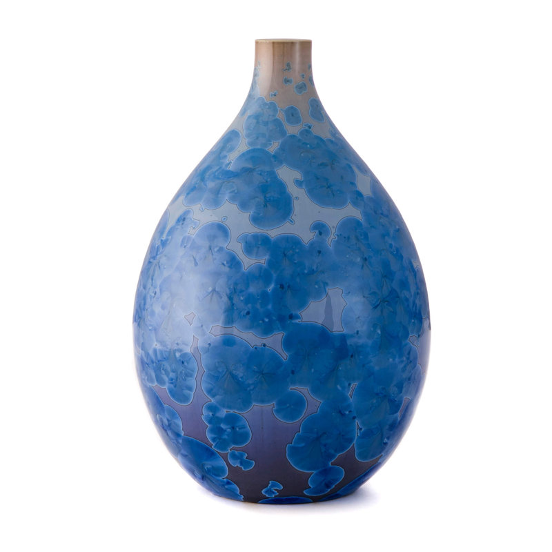 Crystalline Handmade Stoneware Table Vase, Cobalt