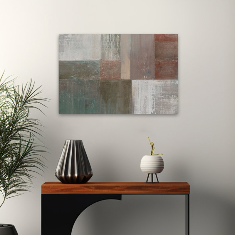 Homespun contemporain abstrait gris vert gris, H 24 po x l 16 po