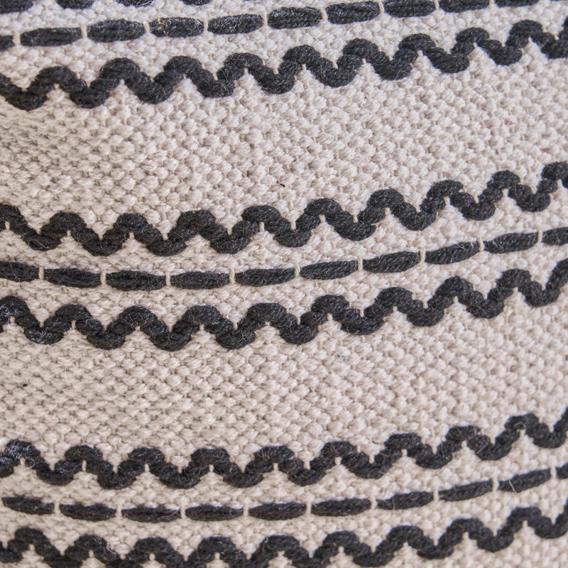 Pouf en tissu fabriqué à la main, carré en coton durable, naturel et noir | Idée de cadeau