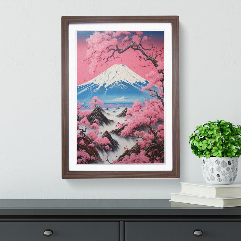Mount Fuji Neo-Plasticism - Single Picture Frame Print on Wood, 46cm H x 34cm W x 2cm D, Walnut 