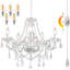 Lustre en cristal 5 lumières à brancher, blanc à intensité variable avec ampoules