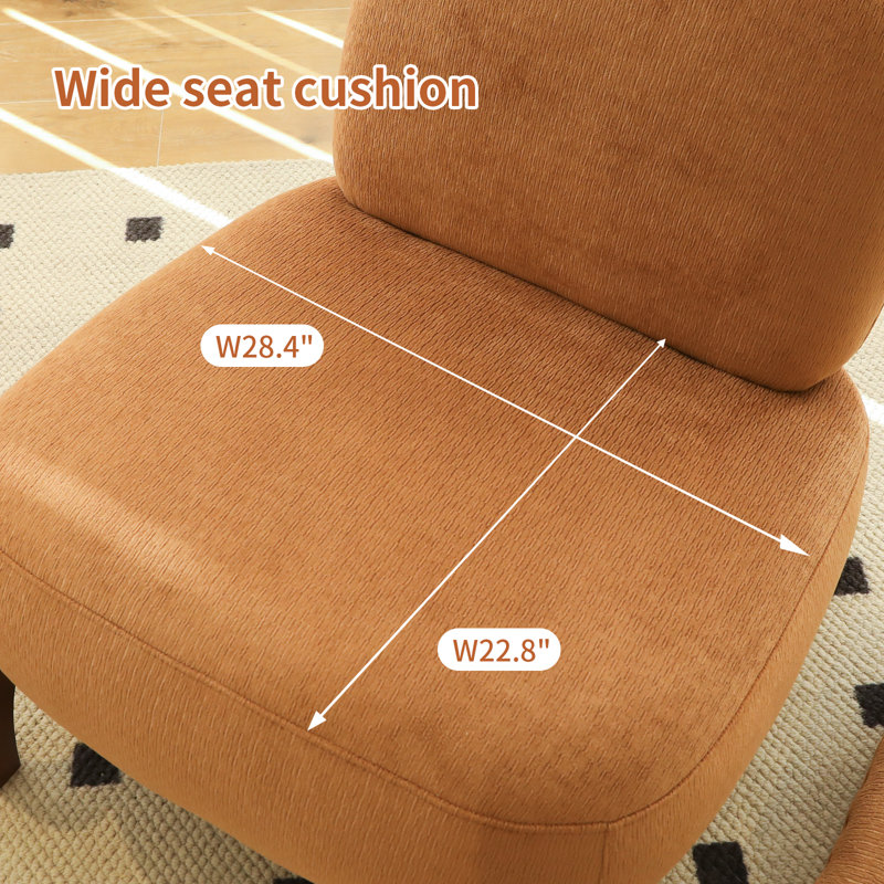 Modern Velvet Armless Accent Chair with Solid Wood Legs, Soft Cushioned Reading Chair, Caramel 