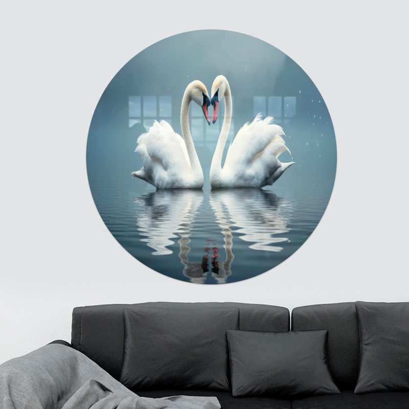Impression sur verre Swans In Love, idéale pour un cadeau personnalisé, H 31,5 po x l 31,5 po