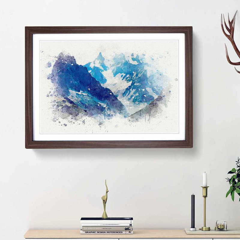 Mountains in Lac Blanc Chamonix in Abstract - Framed Print, 62cm H x 87cm W x 2cm D, Walnut Framed