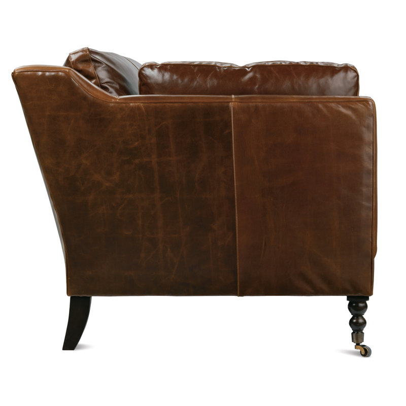 Madeline Leather Bench Cushion Sofa, Dark Brown Wood, 34" H x 71" W x 40" D, Dark Brown (KL247-76)