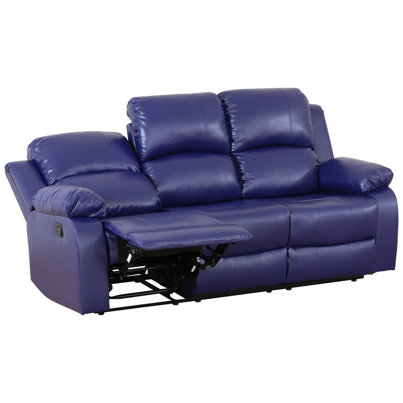3-Seater Recliner Sofa Chair, Home Theater Sofa with Flipped Backrest and Cupholder, Leather, Blue, Blue
