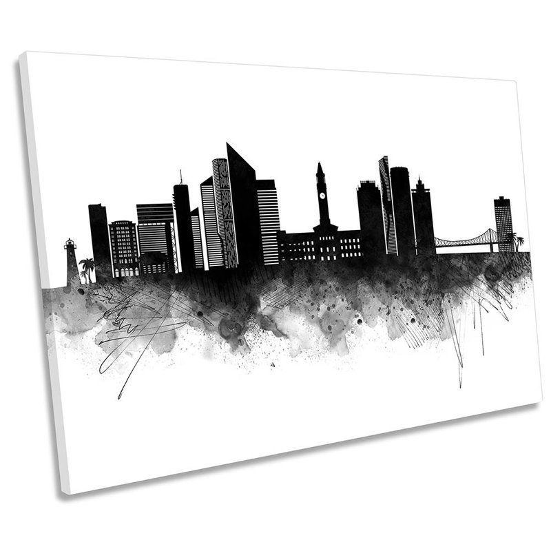 Brisbane Abstract City Skyline - Wrapped Canvas Print, 30.5cm H x 45.7cm W x 2cm D