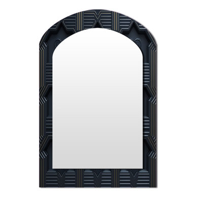 Black And Gold Radiant Shining Heart I - Romantic Asymmetrical Large Wall Mirror, Modern Arch Unique Mirror, Printed Metal Art