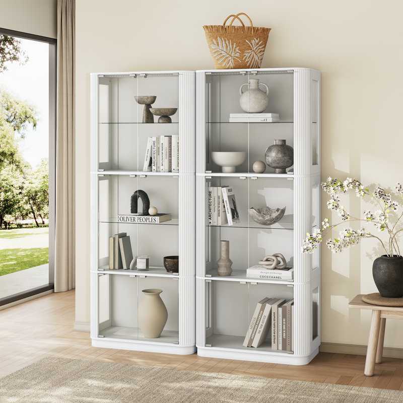 Vitrine moderne minimaliste à DEL 3 couleurs, incurvée et cannelée (paquet de 2), White