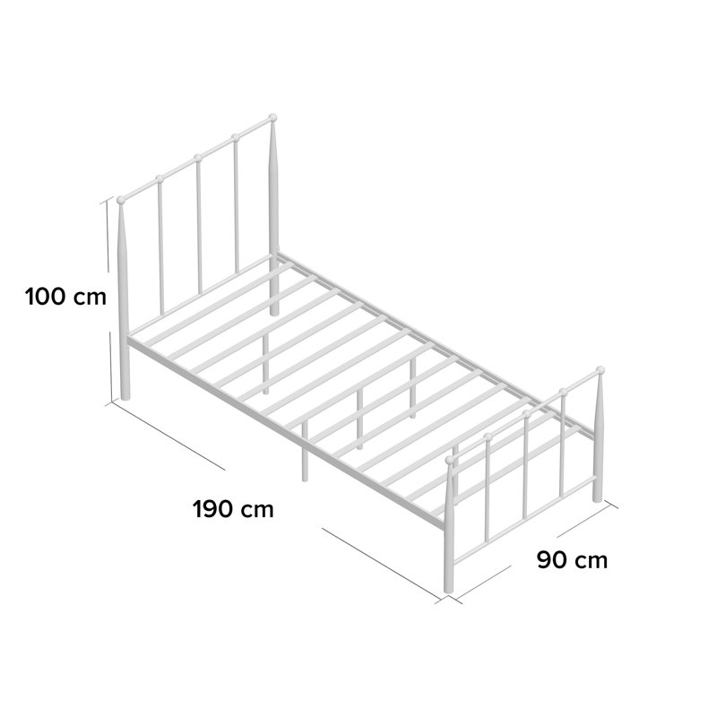 Slaton Solid Wood Bed, Single (3'), Silver