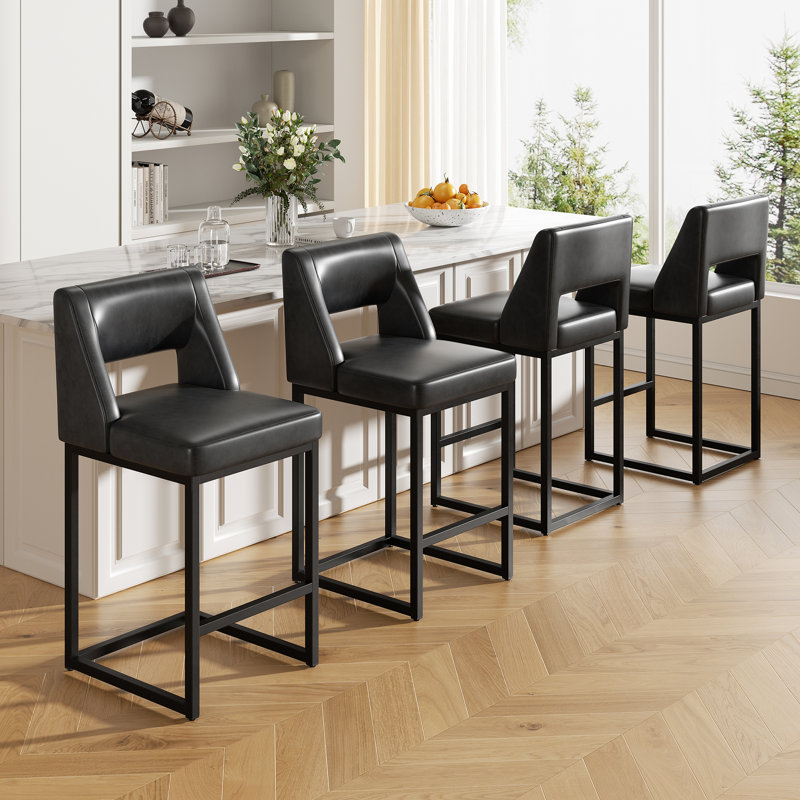 Tabouret de bar rembourré à hauteur de comptoir avec pieds en bois massif, 4, Gris foncé