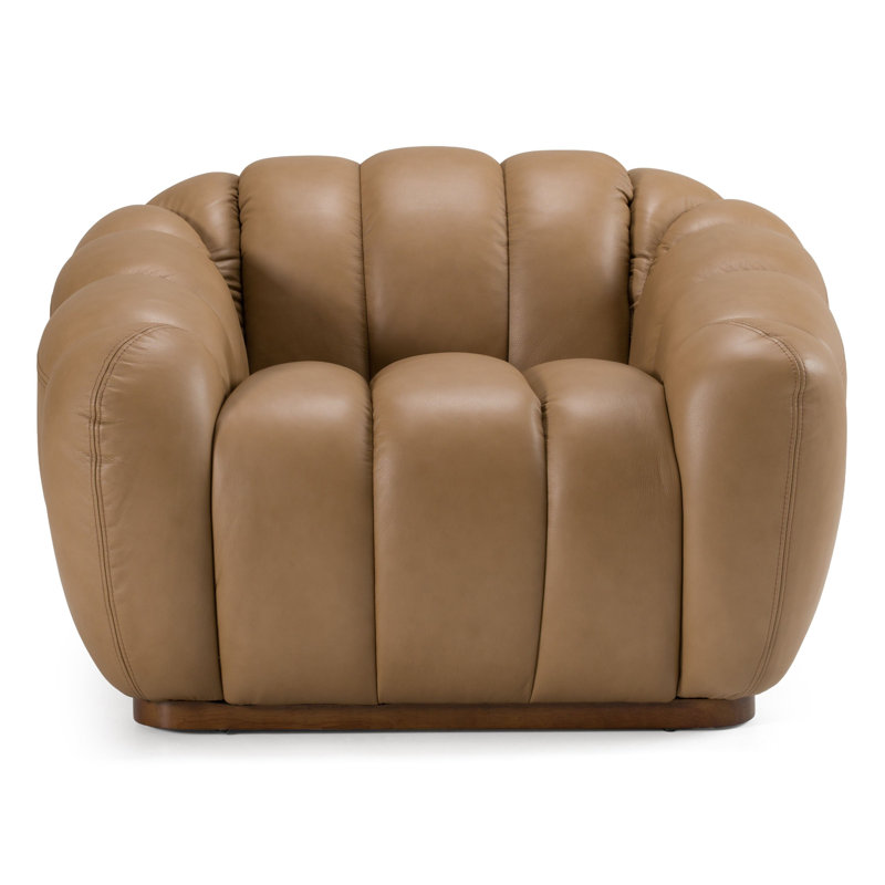 Ekwok - Chaise moderne en cuir brun clair