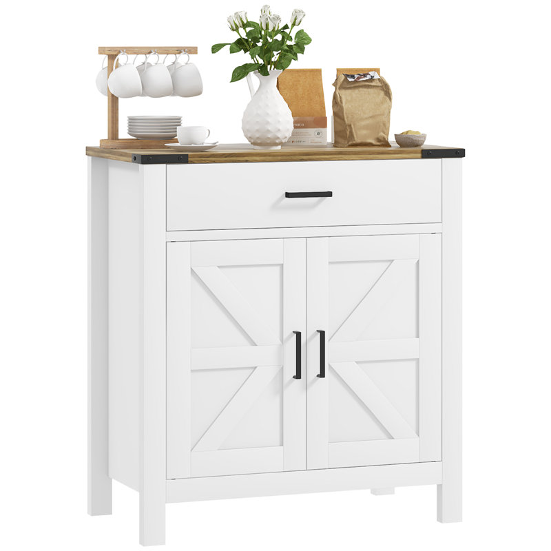 Sideboard with 1 Drawer 1 Storage Cabinet Buffet Cabinet, White, White