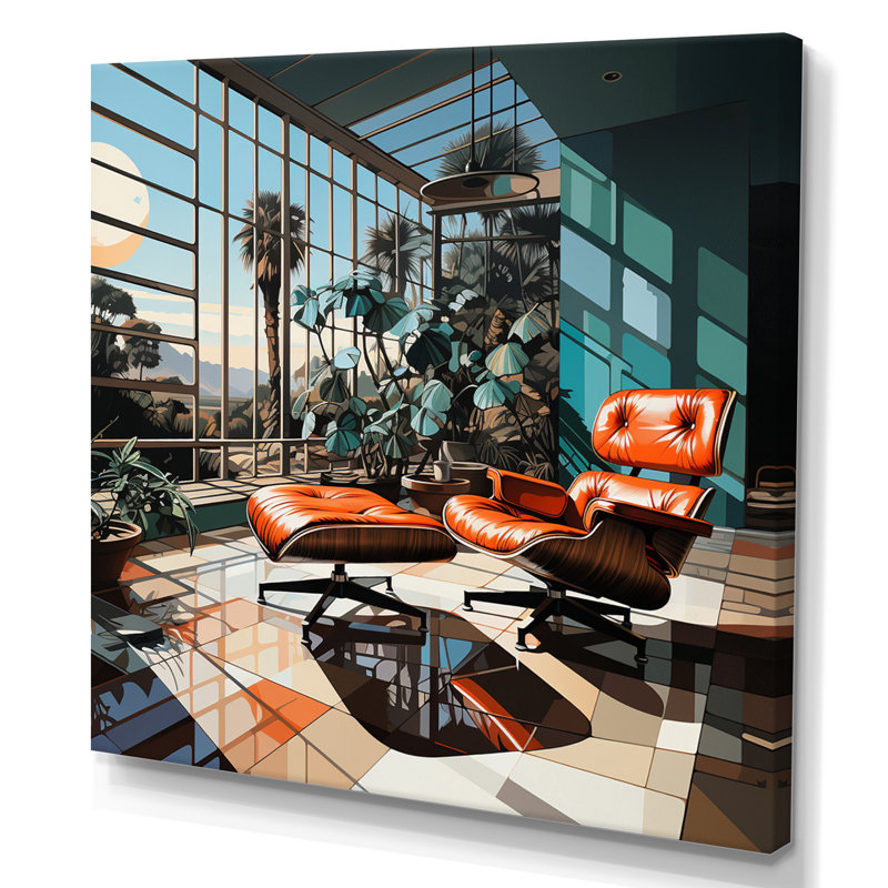 Chaises emblématiques corail sarcelle Mid Century - impression, H 16 po x l 16 po x P 1 po, Toile tendue