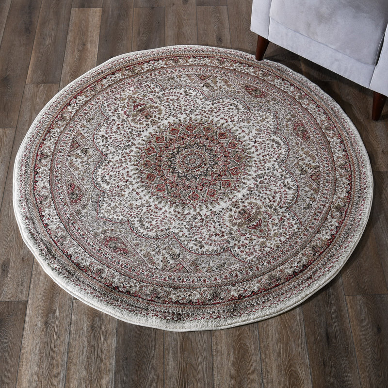 Devansh Oriental Cream/Brown Area Rug, Round 7'9"