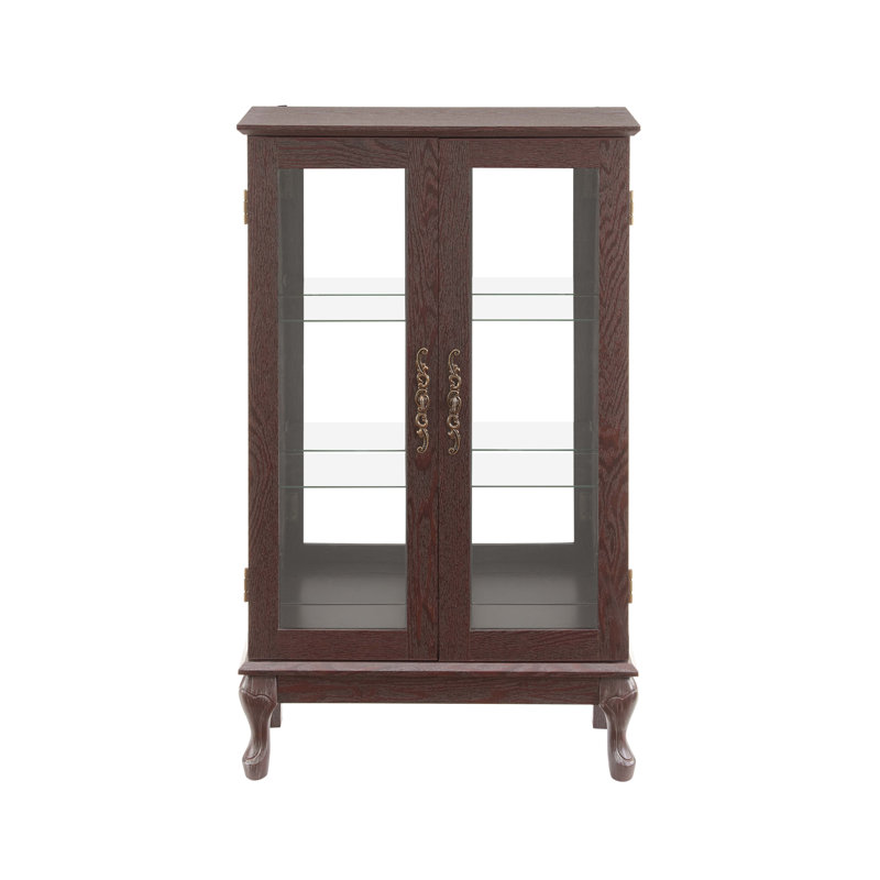 2 Doors Curio Cabinet With Tempered Glass Doors, Cherry