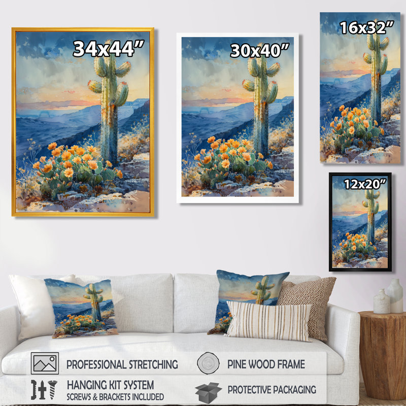 Cactus vert, vert, désert, merveille, H 32 po x l 24 po x P 1 po, Toile tendue