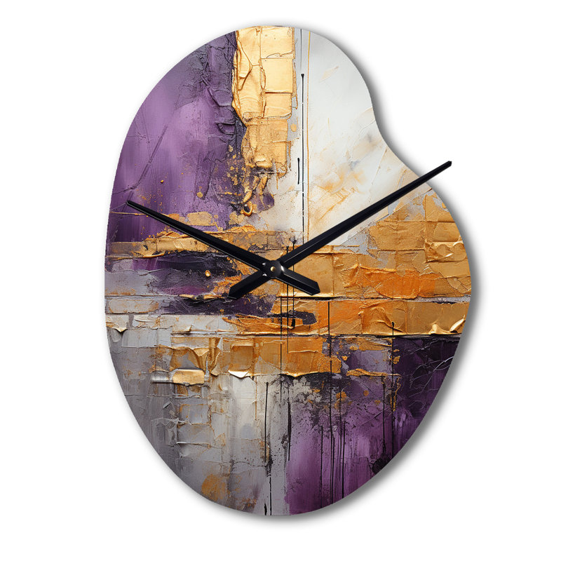 Horloge murale en forme de fractale abstraite dorée et mauve abstraite III - fractales, Petit