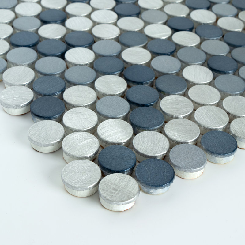 Twilight 1" x 1" Aluminium Penny Round Mosaic Tile, Blue/Silver