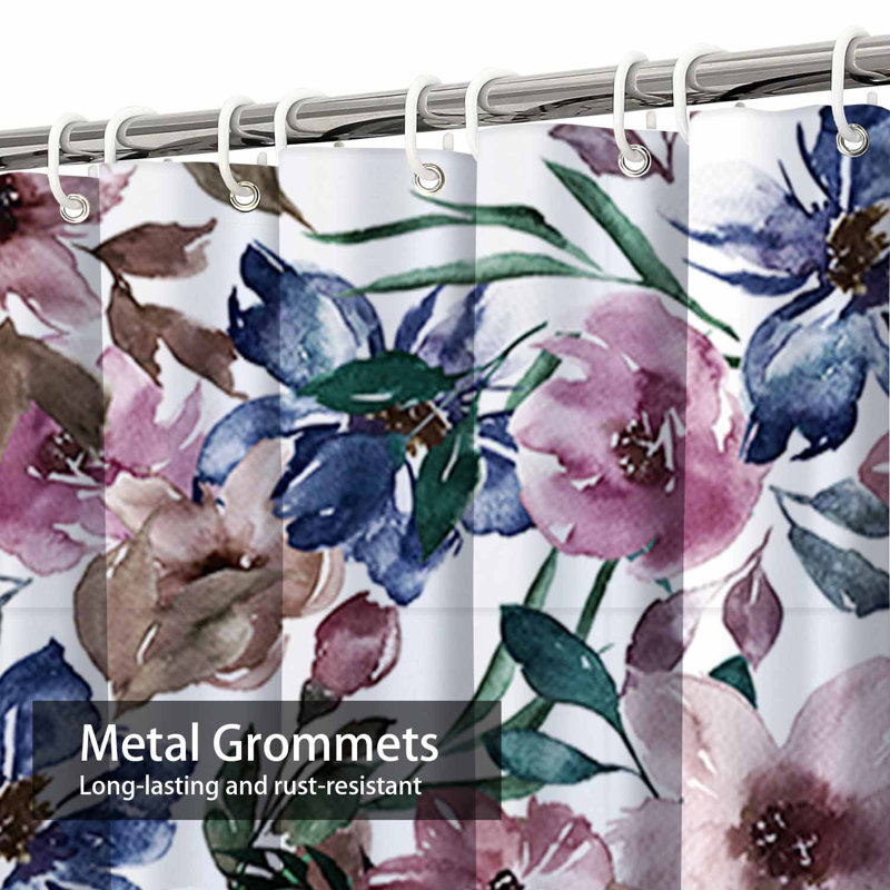 Rideau de douche aquarelle sans couture à motif floral rétro avec 12 crochets, L 72 po x l 72 po