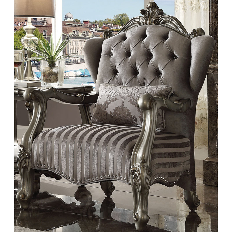 Fauteuil à oreilles 83,82 cm Versailles, Velours gris velours, Gris