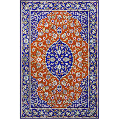 Blue Ethnic Pattern Vintage Modern Decorative Washable Rug