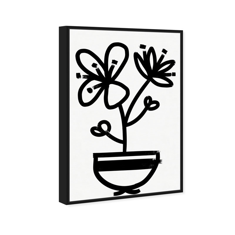 " Flowers In Bloom Floral And Botanical " Painting Print, Black Framed, 20" H x 30" W