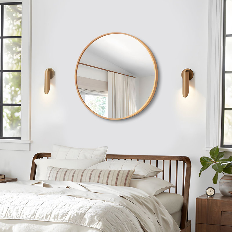Miroir d'appoint mural moderne en aluminium, H 24 po x l 24 po, Laiton, 1