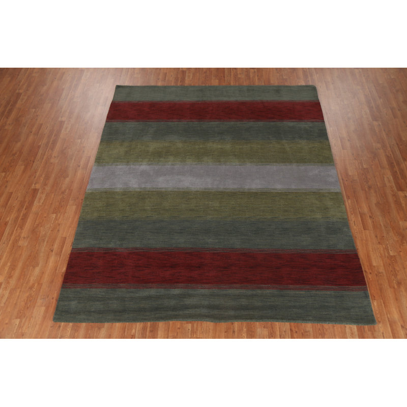 Tapis vert en laine noué à la main de conception unique nouvel âge 8 pi 1 po x 9 pi 9 po Lenko