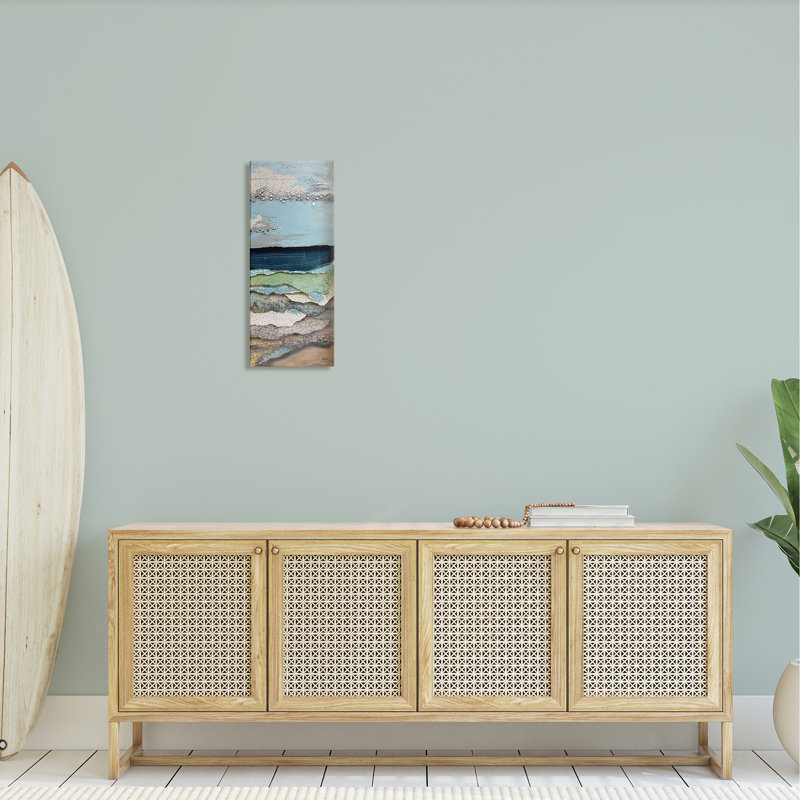 «Cloudy Beach Shore Landscape Layered Ephemera Collage» par Stacy Gresell - impression sur toile tendue