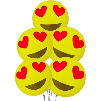The Holiday Aisle® PMU Valentine’s Day Round-flat Emoticon Heart Eyes 18 Inch Mylar-foil Balloon 5/pkg