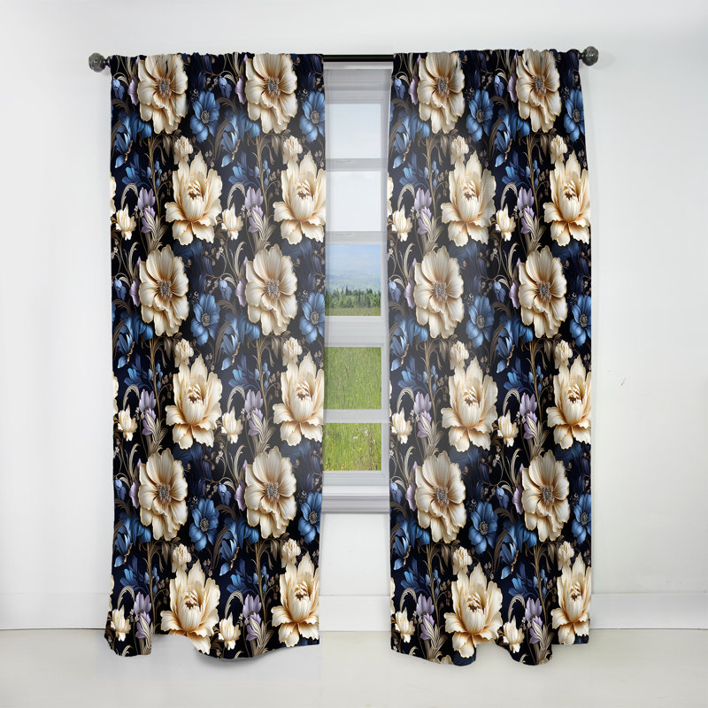 Victorian Blue And White Damask Grand - Damask Curtain - Velvet Room Darkening - 1 Panel, 52" W x 90" L