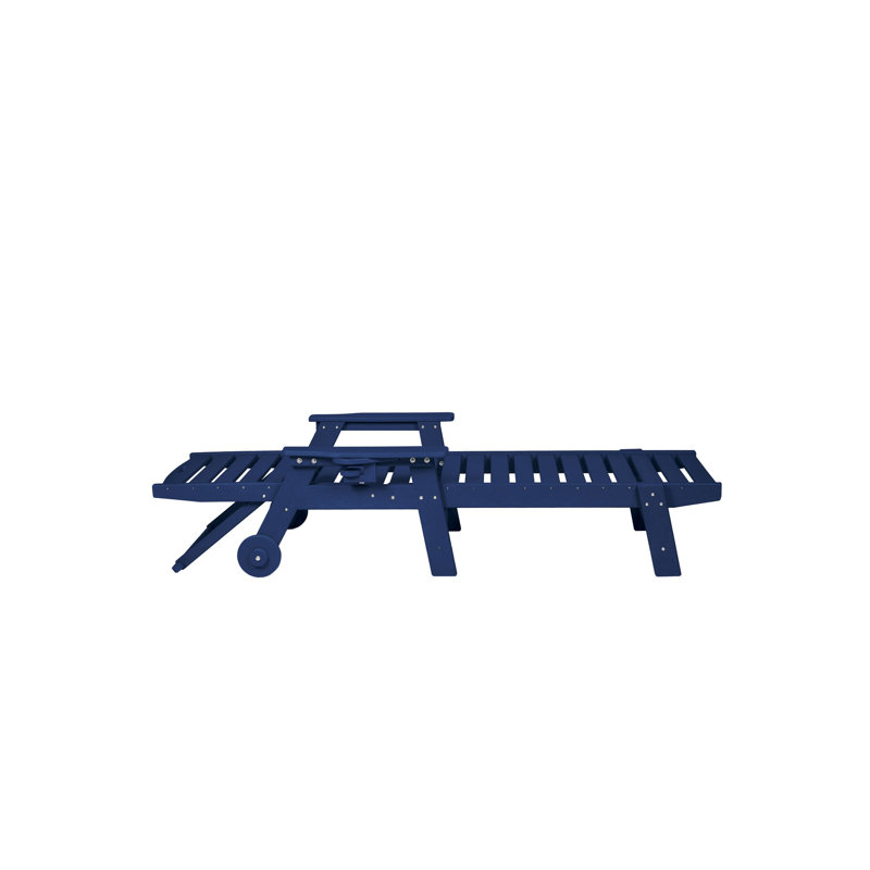Of 2 Outdoor Chaise Lounge Chairs, Patio Chair With Wheels & Cup Holder In Navy Blue, Staining For Pool, Deck, Garden Corrosion