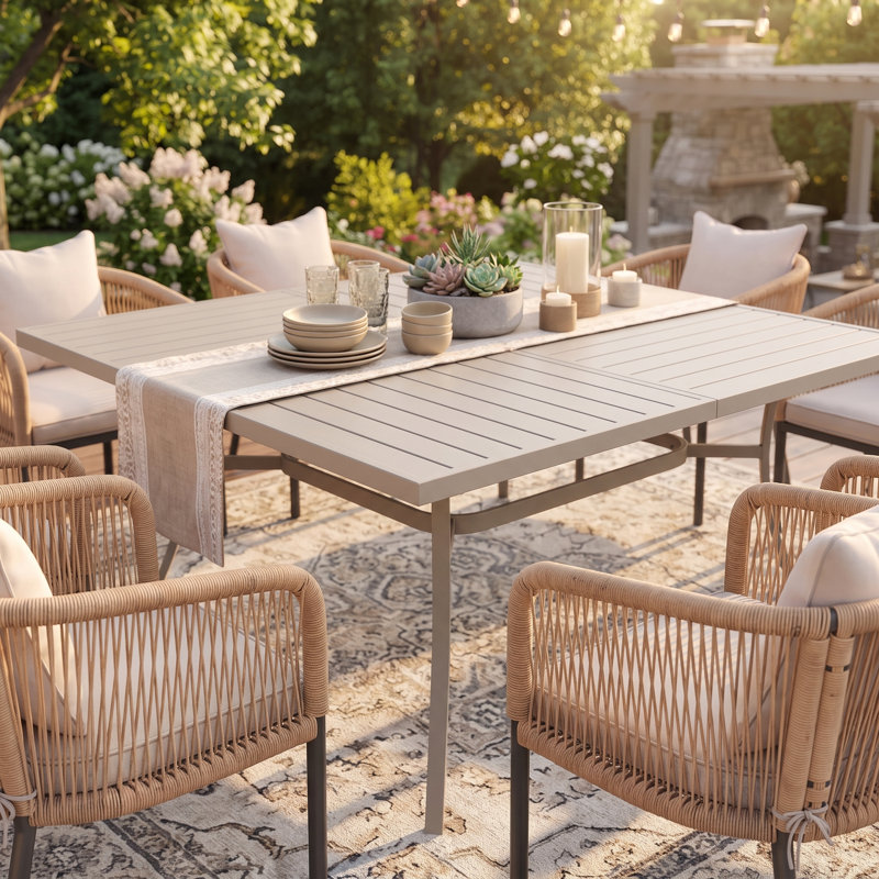  Ensemble de salle à manger de patio pour 8 personnes avec table de salle à manger 59 "et chaises en rotin avec coussins et coussins
